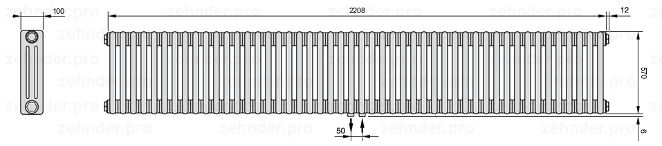 Схема (чертеж) Радиатор Zehnder Charleston 3057/48 №5410 Technoline TL